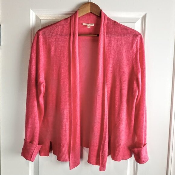 Eileen Fisher Coral Pink Pure Linen Cardigan - Picture 1 of 5